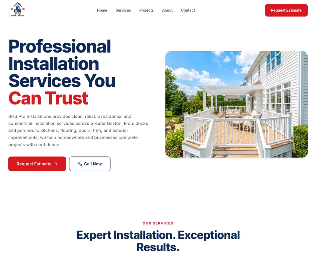 BHS Pro Installations website, built by Amana Digital USA