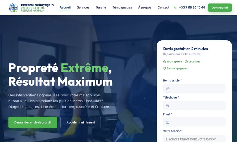 Extrême Nettoyage 19 website, built by Amana Digital USA