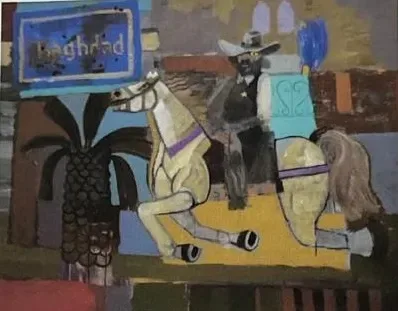 Cowboy in Baghdad, painting by Mahmood Shubbar